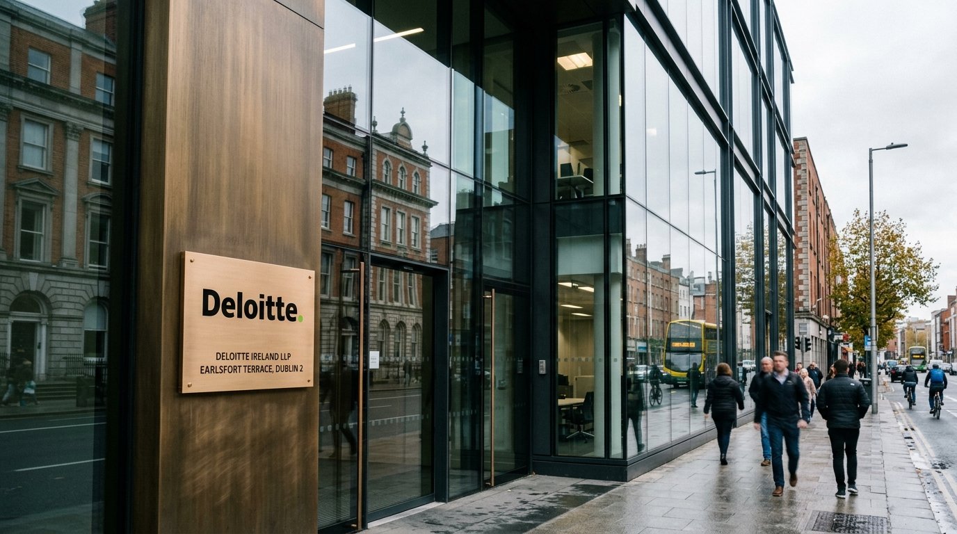 Deloitte Ireland office building plaque in Dublin