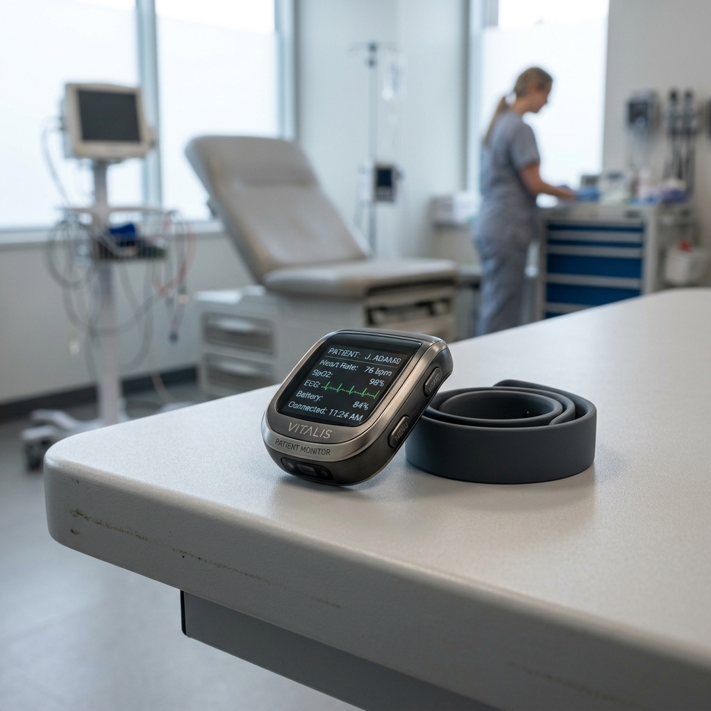 A high-end, photorealistic medical wearable device designed for patients