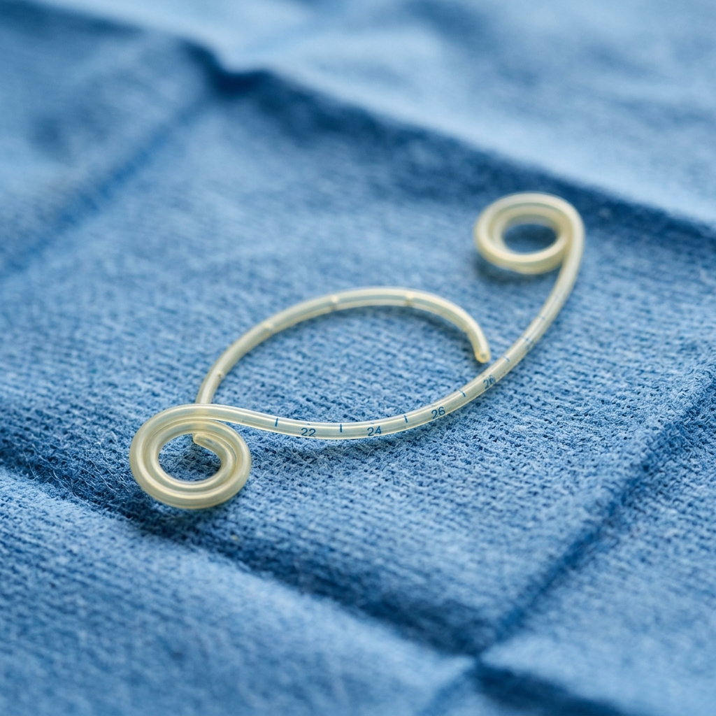 A photorealistic macro shot of a delicate, minimally invasive medical stent device