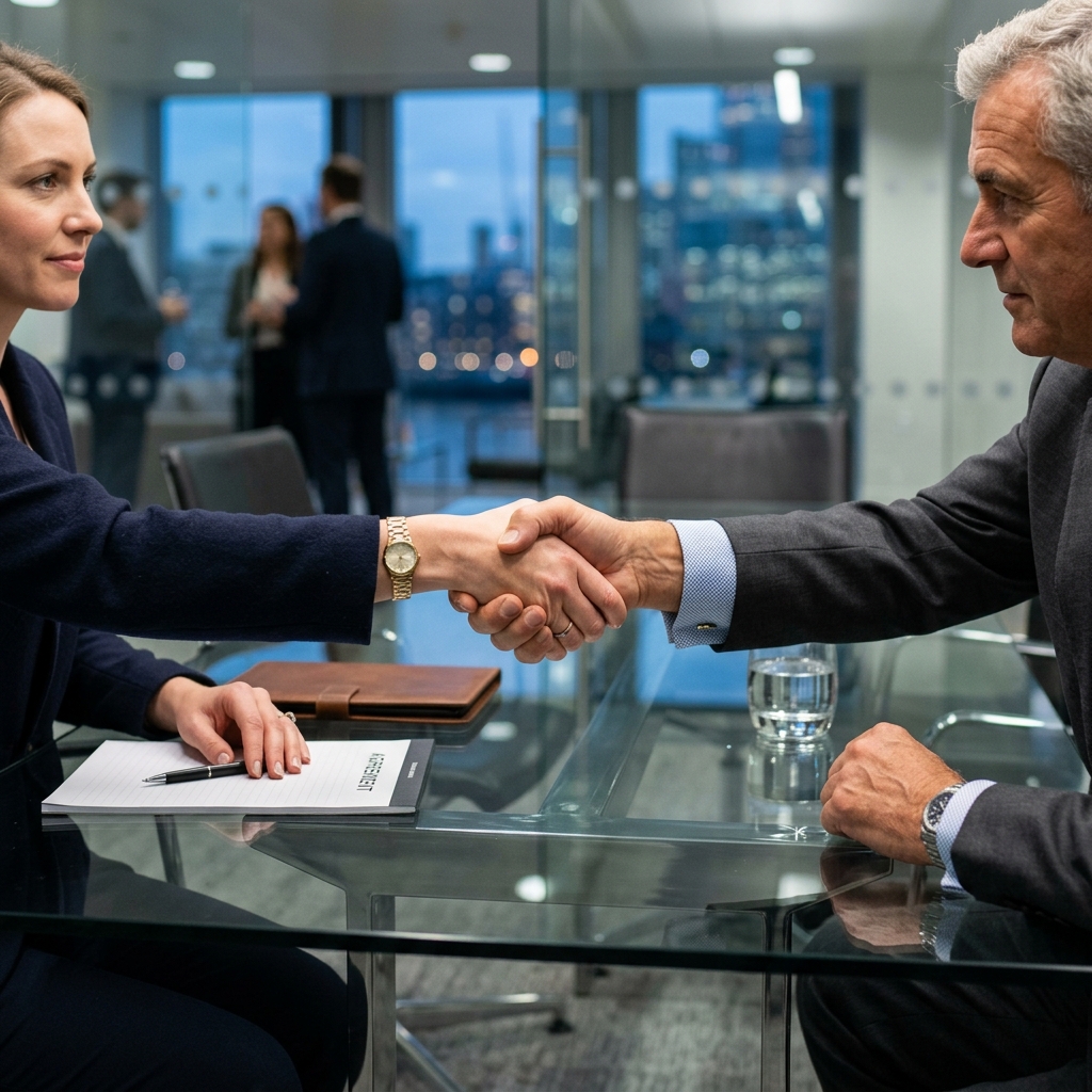 A professional handshake between an entrepreneur and a private angel investor