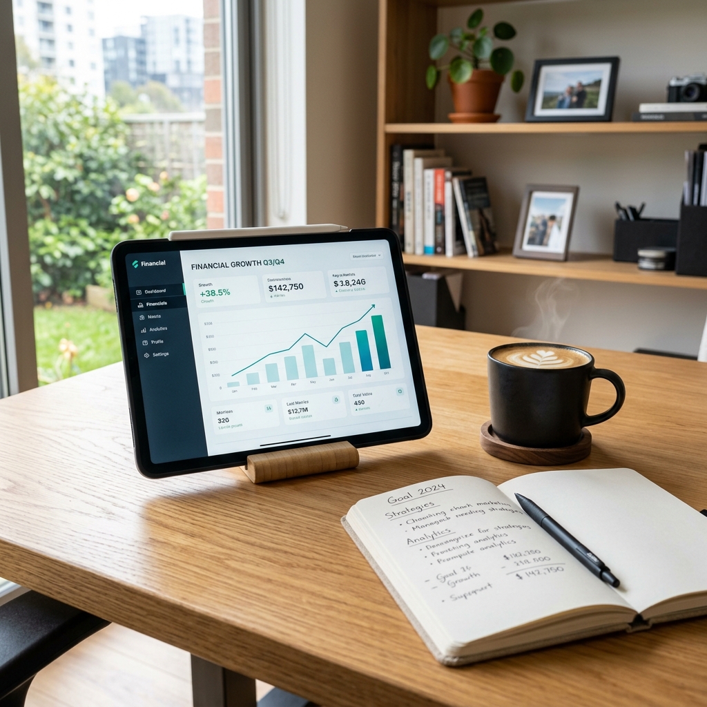 Tablet displaying a sleek financial growth chart representing early stage funding