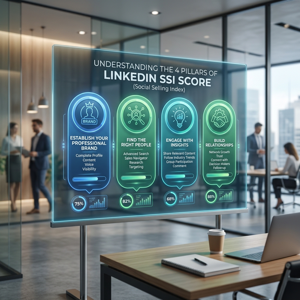 LinkedIn SSI Score Pillars: Brand, People, Insights, Relationships