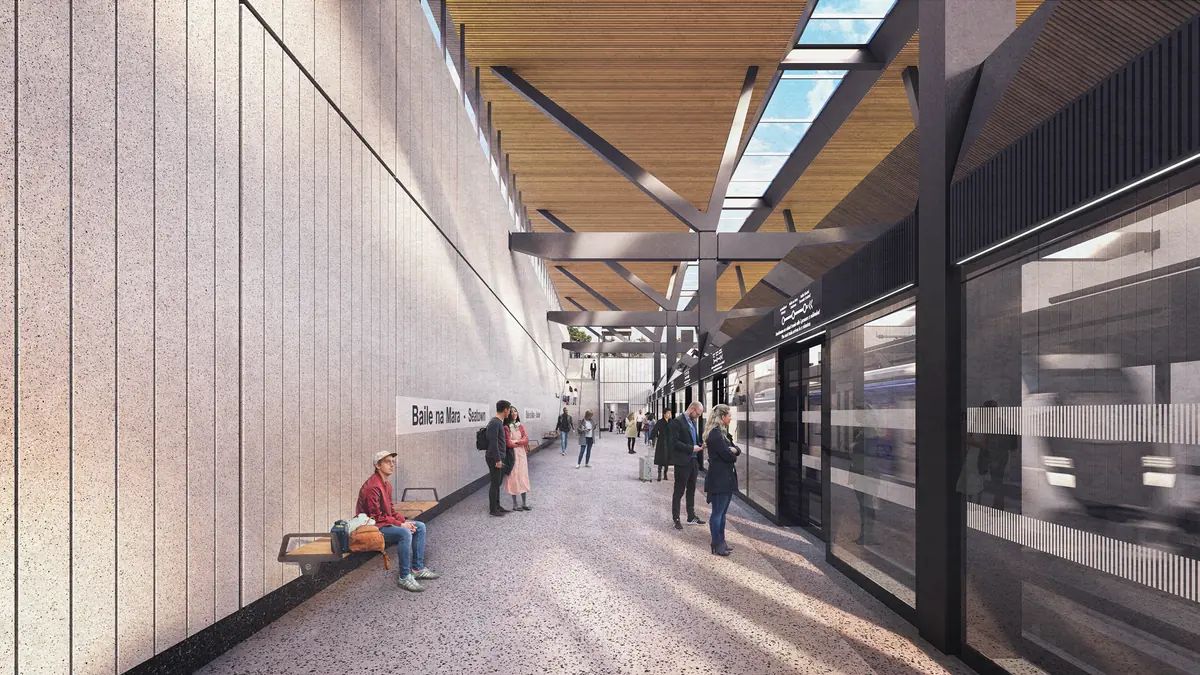 Artist's impression of a MetroLink station platform at Seatown, Swords