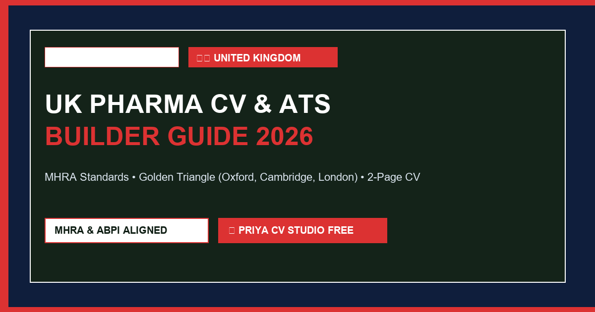 UK Pharma CV Guide 2026: MHRA Standards, Golden Triangle Hubs & Free ATS CV Builder