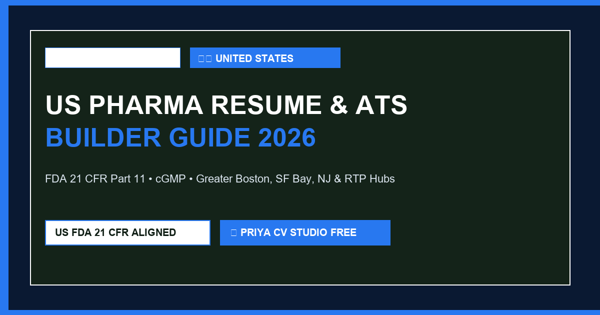 US Pharma Resume Builder - Priya CV Studio (FDA Standards 🇺🇸)